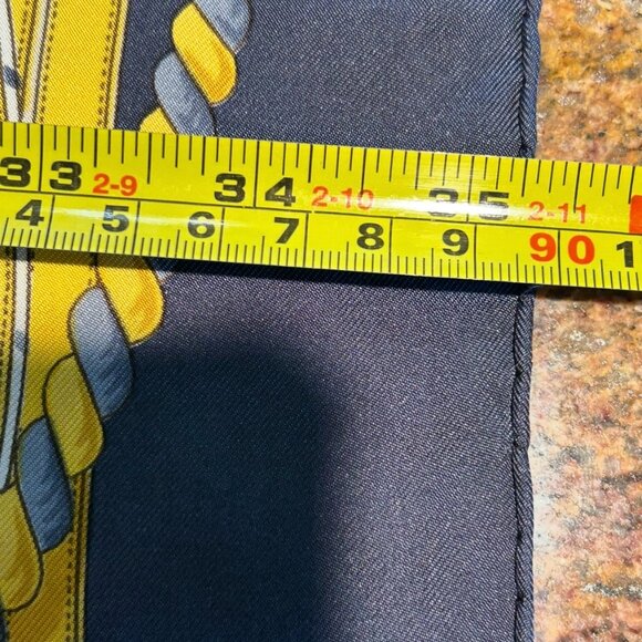 Vintage Hermes Grande Tenue Silk Scarf Blues and Golden Yellow - Picture 12 of 13